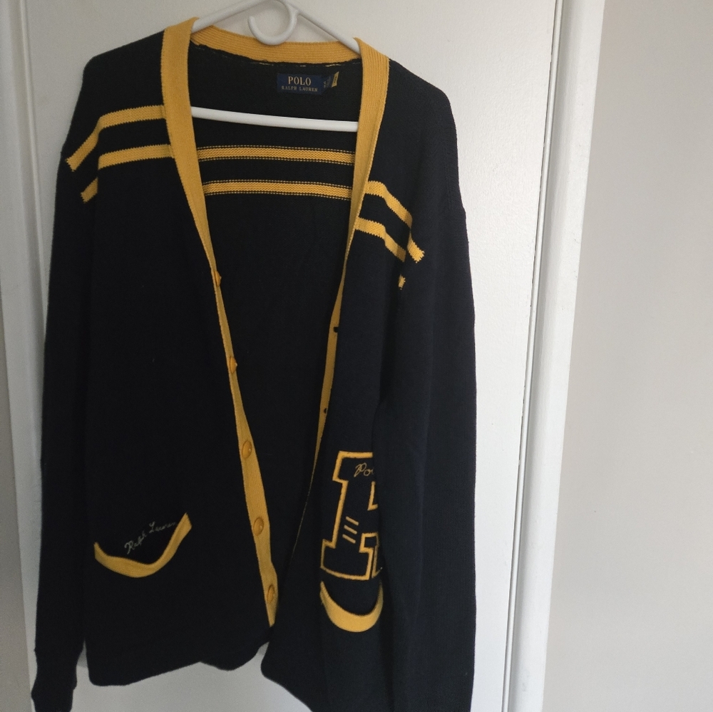 Ralph Lauren Black Cardigan with Yellow Trim